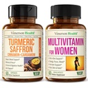 Vimerson Health Turmeric Saffron & Women’s Liquid Multivitamin – Mood, Energy & Joint Wellness Bundle for Women
