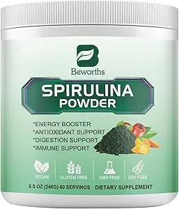 Organic Spirulina Powder, Super Green Powder Juice & Smoothie Mix med Spirulina, Chlorella, Hvedegræs, fordøjelsesfremmende enzymer & probiotika til immunforsvar, fordøjelsessundhed -Vegan