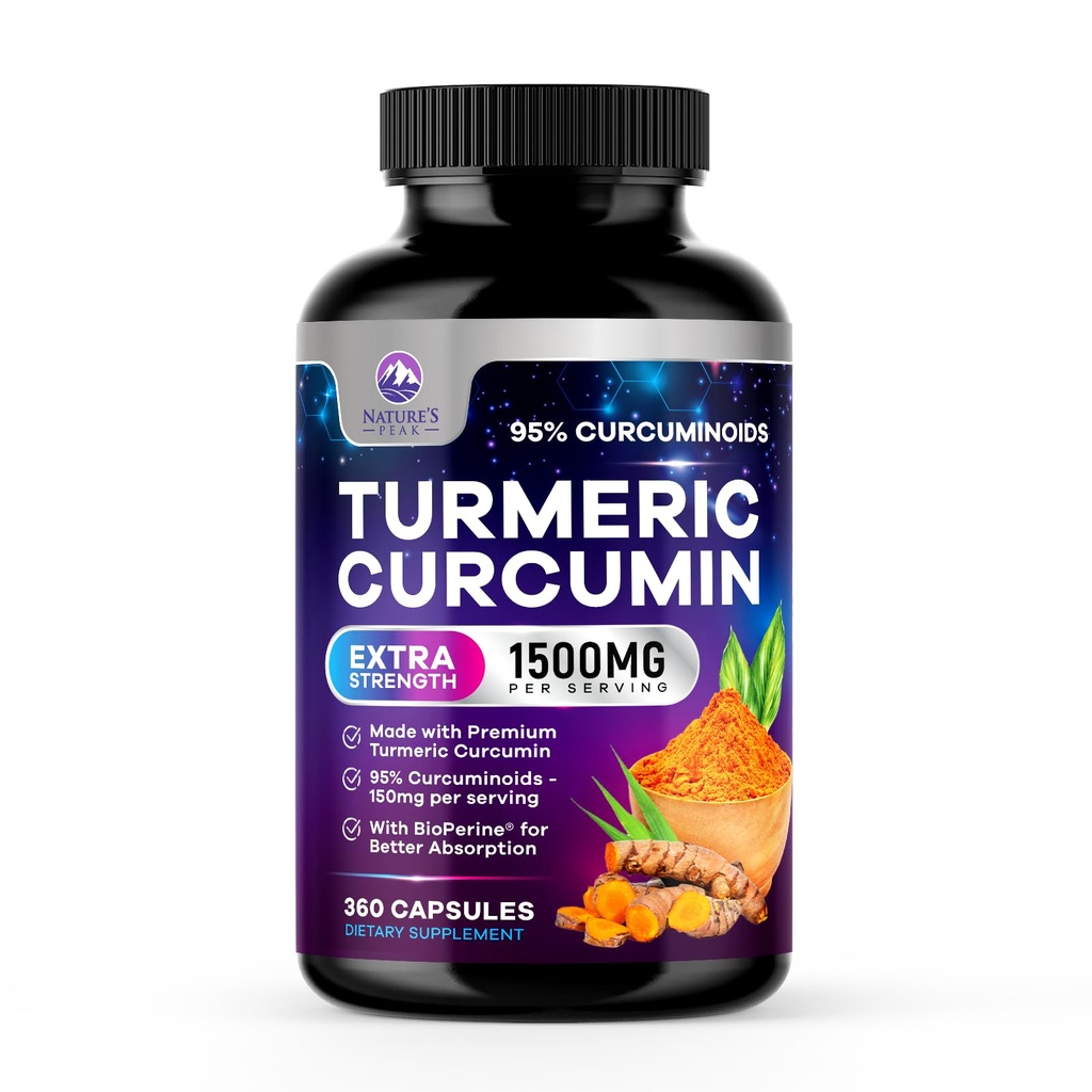 Turmeric Curcumin Supplement - 95% Curcuminoids with Organic Turmeric & Ginger, BioPerine Black Pepper Extract for Best Absorption, Natural Vegan Joint Support, Non-GMO, Bottled in USA - 360 Capsules
