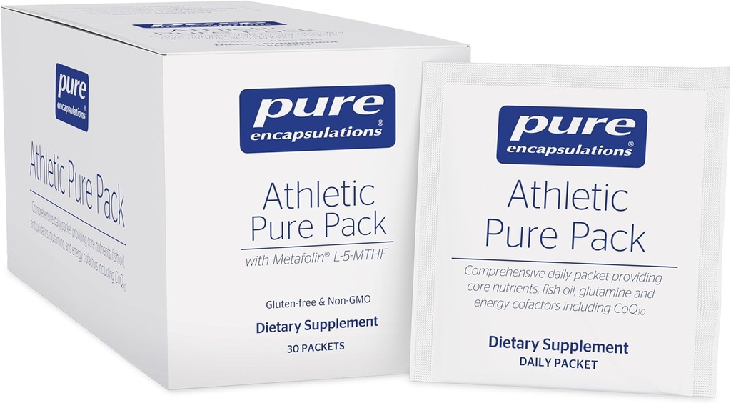 Pure indkapslinger Atletiske Pure Packed 124; Omfattende Daily Packet giver Core Nutrients, Fish Oil, Antioxidanter, Glutamin, og Energy Cofactors herunder CoQ10 og Kre- Alkalyns 124; 30 Pakker