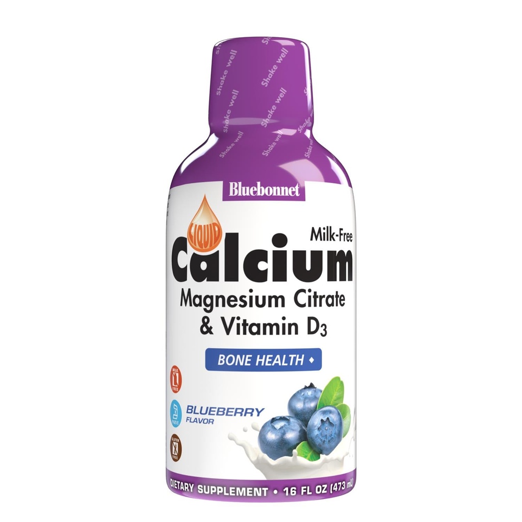 Bluebonnet Nutrition Liquid Calcium Citrat Magnesium Citrat, Vitamin D3, Bone Health, Gluten Free, Soy fri, mælk fri, kosher, 32 Servering, Blåbær Flavor, 16 Fl Oz (pakke med 1)