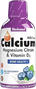 Bluebonnet Nutrition Liquid Calcium Citrat Magnesium Citrat, Vitamin D3, Bone Health, Gluten Free, Soy fri, mælk fri, kosher, 32 Servering, Blåbær Flavor, 16 Fl Oz (pakke med 1)