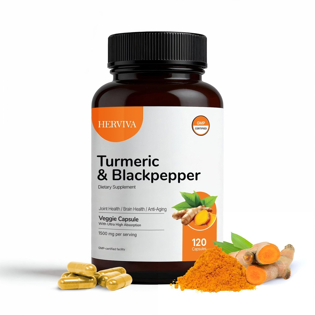 Turmeric Curcumin 1500mg with Black Pepper 5mg – High Potency, Vegan Capsules – Non-GMO, Gluten-Free – 120 Count