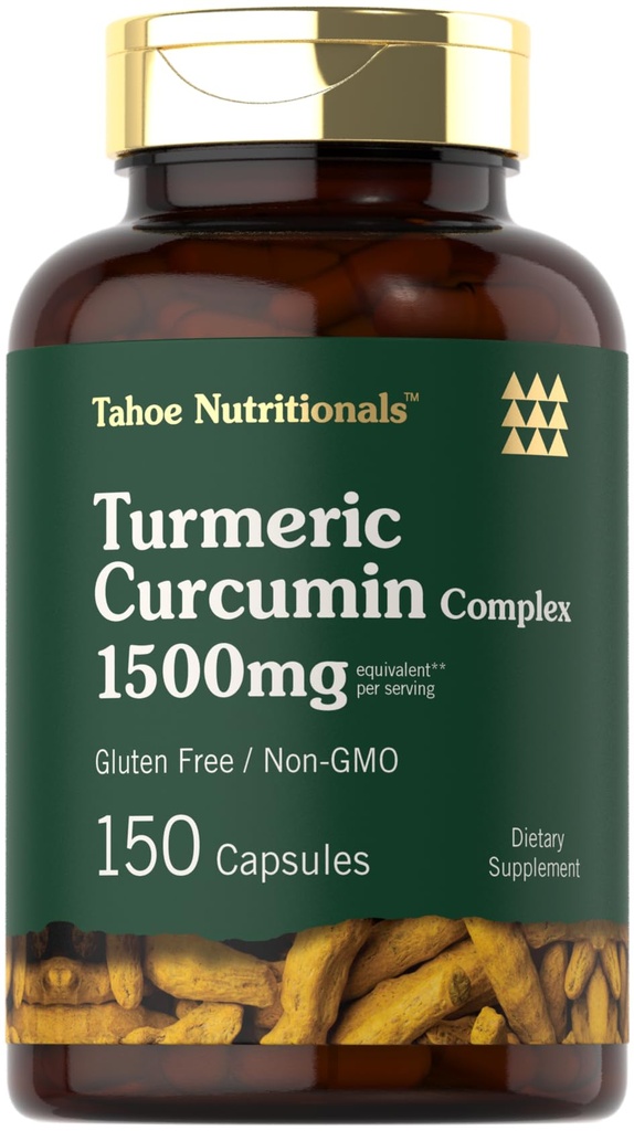 Tahoe Nutritionals Turmeric Curcumin Supplement | 150 Capsules | Complex with Black Pepper | Non-GMO and Gluten Free