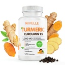 NIVELLE Pure Turmeric Curcumin Supplement 1,000mg | 95% Curcuminoids with Bee Propolis, Ginger, MCT Oil, Fat Soluble Vitamin C, & Black Pepper | Non-GMO, Gluten Free | 120 Capsules