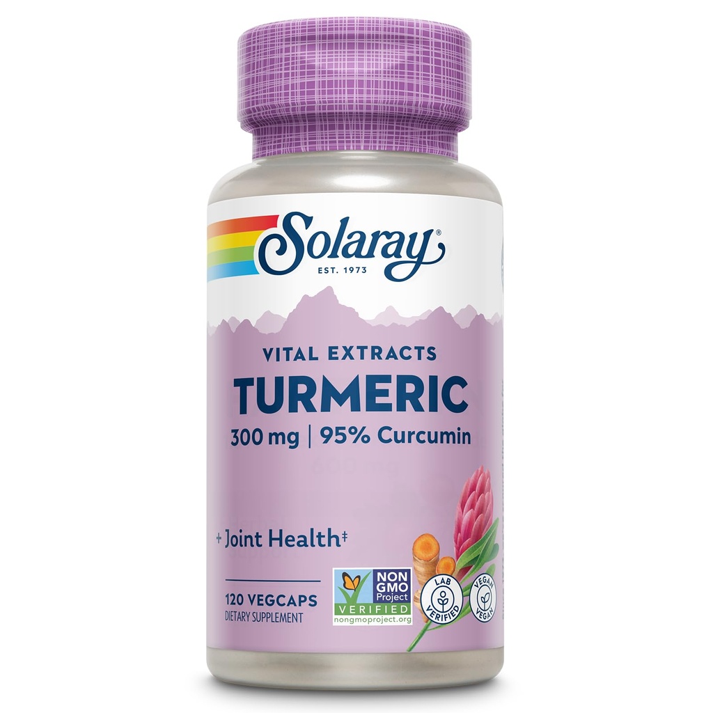 SOLARAY Turmeric Supplement 300 mg - Turmeric Root Extract with 95% Curcumin - Joint Support Supplement for Joint Health and Comfort - Non-GMO, Vegan, Gluten Free, 60-Day Guarantee, 120 Servings