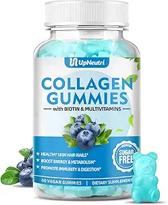 Sugar Free Collagen Peptider Gummier for kvinder Mænd, 1500mg Collagen Type I, II, III, V, X, Plus 5000mcg Biotin & Multi Vitaminer for sunde hudens hårnegle, immunfordøjelse Bone Support