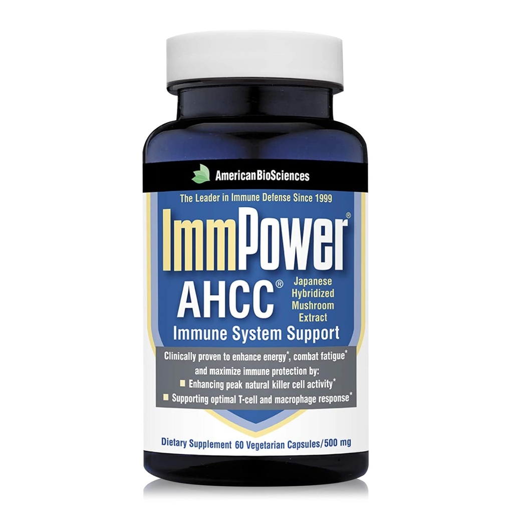 American BioSciences ImmPower AHCC Herbal Mushroom Supplement, 500mg per kapsel til immunstøtte, vedligeholder Natural Killer Cell Aktivitet, pakke med 1, 60 Veggie Kapsler