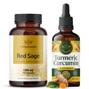 HERBAMAMA Red Sage and Turmerisk Kit - Bundle of 1200 mg Red Sage Dan Shen Capsules & Turmerisk Curcumin Drops 2 fl oz - Vegan, Non- GMO, Sugar & Alcohol- Free - 2 Pack