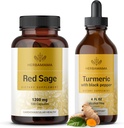 HERBAMAMA Red Sage and Turmerisk Kit - Bundle of 1200 mg Red Sage Dan Shen Capsules & Turmerisk Curcumin Drops 2 fl oz - Vegan, Non- GMO, Sugar & Alcohol- Free - 2 Pack
