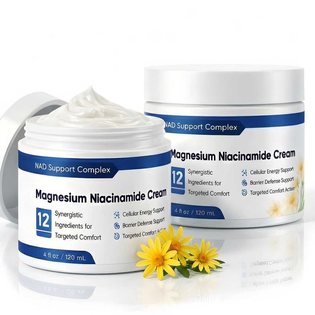 Magnesium Niacinamide Relief Cream -Fast Acting Cooling Formula, 12 Ingredients for Muscles, Joints, Neck, Low Back, Knee, Foot, Fast Absorbing, Non-Greasy Formula, 4 oz