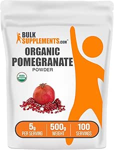BulkSupplements.com Organic Pomegranate Powder - Pomegranate Supplement for immunforsvar, Herbal Supplement - Gluten Free, 5g per Serving, 500g (1.1 lbs) (Pack of 1)