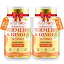 Turmeric Curcumin with Ginger Gummies, Vegan Formula with Fermented Turmeric & Black Pepper, Joint Comfort & Mobility, Sugar-Free with Vitamin D3 + K2, Natural Peach Flavor – 150 Gummies (2 Bottles)