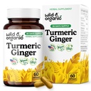 Wild & Organic Turmeric and Ginger Supplement Capsules - Mobility & Immune Support - Ginger and Turmeric Supplements with Black Pepper - 30 Days of Supply - Vegan, No Fillers, Non-GMO - 60 Count