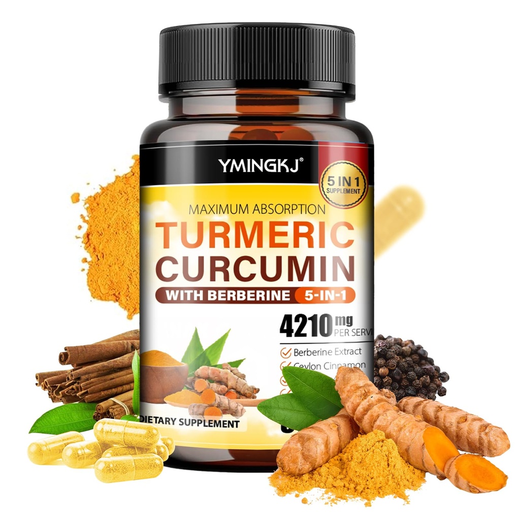 Turmeric Curcumin Supplement with Black Pepper & Bioactive Botanicals, Turmeric,Ginger, Berberine, Ceylon Cinnamon – Premium Supplement for Daily Wellness Support 60 Capsules