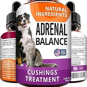 Adrenal balance for hunde og katte - Cushings Behandling for kæledyr, Adrenal Support w / Ashwagandha, Licorice Root, Rhodiola Rosea - 2oz Herbal Drops