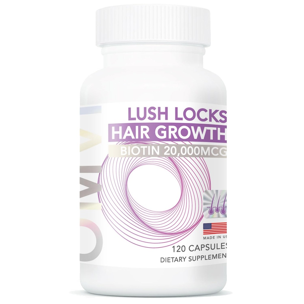 Omvi Formulas, Hair Growth Supplement with Biotin 20,000mcg, Collagen, Keratin, Vitamin A, C, D3 & B12, Stronger Hair Skin and Nails, Non-GMO, Gluten Free, 120Capsules