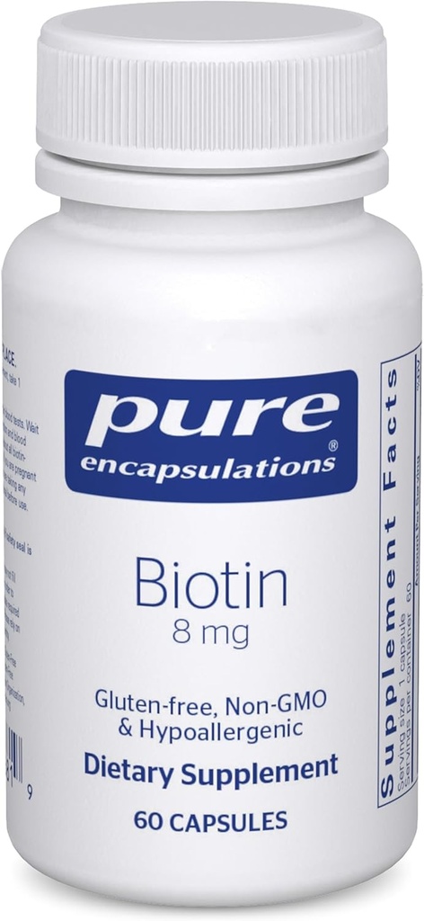 Rene indkapslinger Biotin 8 mg - B Vitamin supplement til støtte Stress Relief, hår, hud og negle Styrkelse, Metabolisme, Kulhydrat Support & Nervesystemet * - med Premium Biotin - 60 kapsler