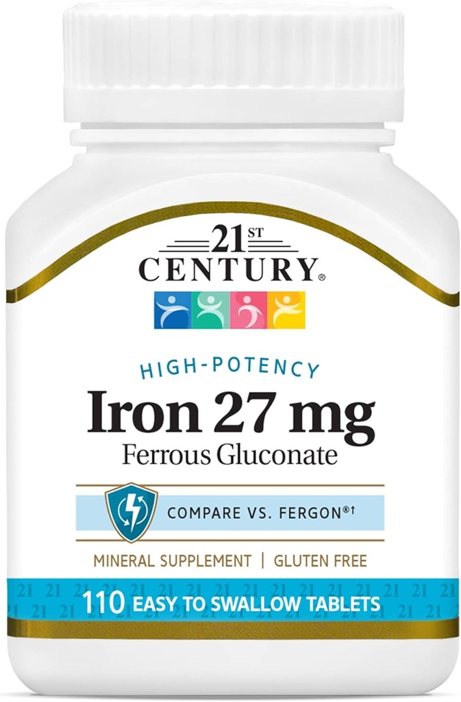 21. århundrede Iron 27 Mg Ferrous Gluconate Tablets, 110Count