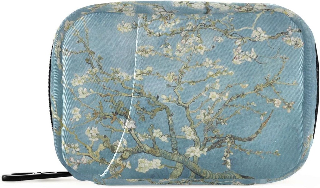 Almond Blossom Van Gogh Pill Box 7 Day Pill Case Bag Travel Pill Organizer Bag with Zipper Portable Weekly Case Compact Size for Vitamin Supplement Holder