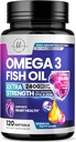 Omega 3 Fish Oil Supplements 2400mg - Triple Strength Omega 3 Fedtsyrer, Natural Heart Health Brain & Joint Support - Fedtsyrer med EPA & DHA - Vilde fanget Fish Oil Supplement - 120 Softgels