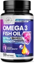Omega 3 Fish Oil Supplements 2400mg - Triple Strength Omega 3 Fedtsyrer, Natural Heart Health Brain & Joint Support - Fedtsyrer med EPA & DHA - Vilde fanget Fish Oil Supplement - 120 Softgels