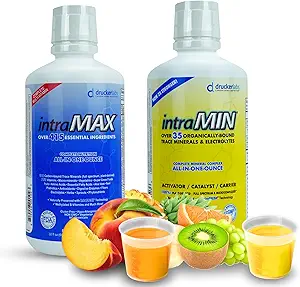 Drucker Labs intraMAX ® (Peach Mango) & intraMIN ® (Tropical Fruit): All- in- ONE Multivitamin & Mineral Complex (immunstøtte, ikke-GMO, Dairy- fri, Gluten- fri, Vegetarisk, 32 fl oz Hver)
