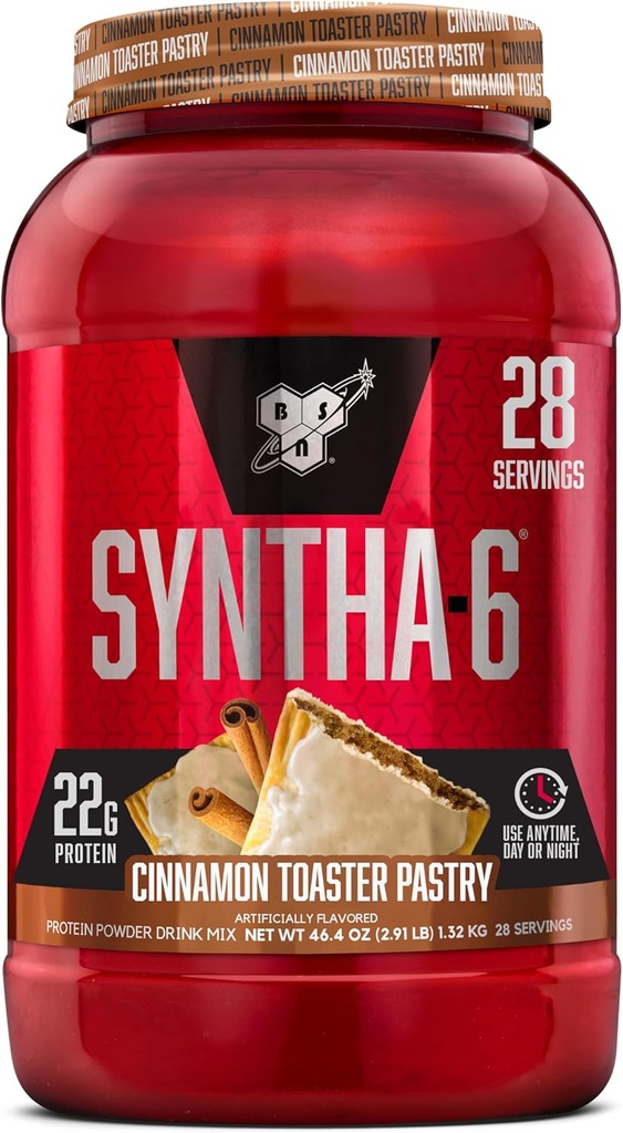 BSN SYNTHA- 6 Premium Protein Powder med 6 g Fiber, Whey Protein, Micellar Casein, Milk Protein Isolate Blend, 5g fedt, kanel brødrister, 28 Servering (Packaging May Vary)