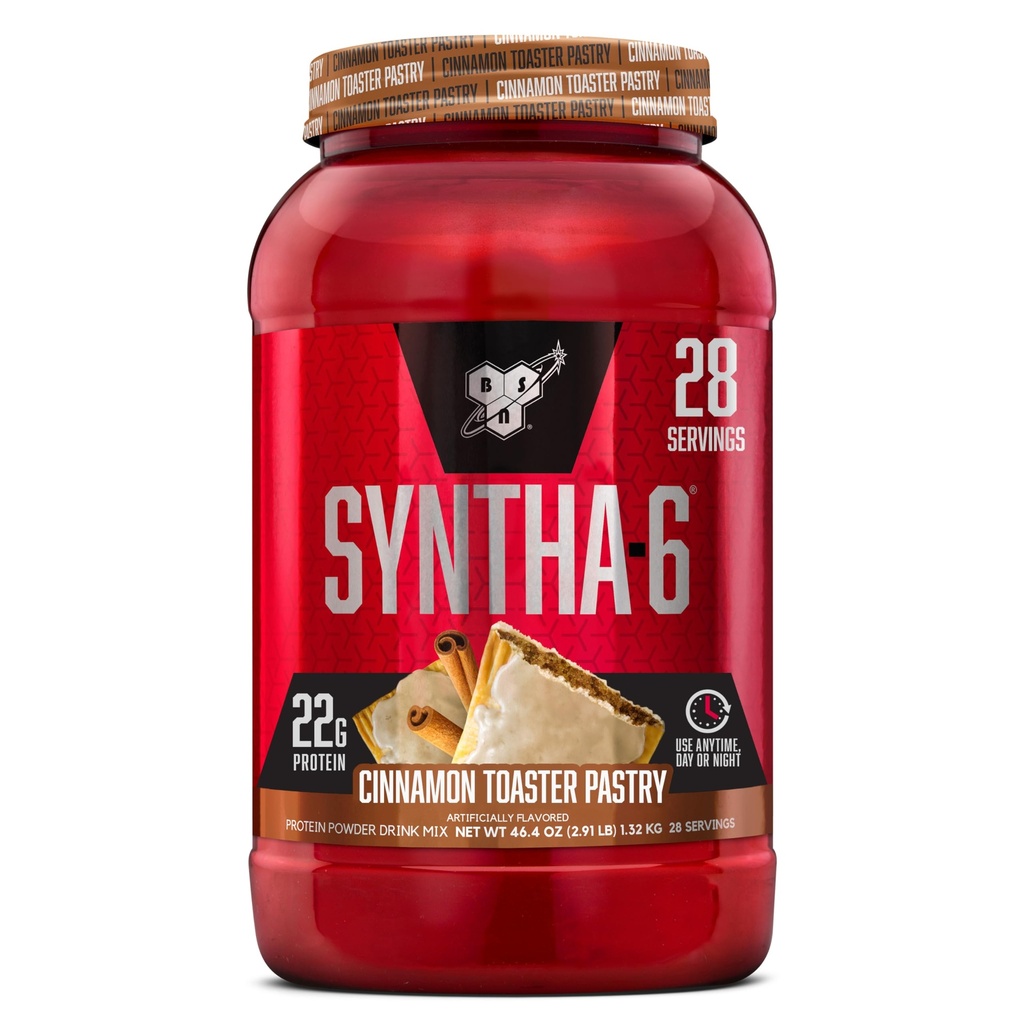 BSN SYNTHA- 6 Premium Protein Powder med 6 g Fiber, Whey Protein, Micellar Casein, Milk Protein Isolate Blend, 5g fedt, kanel brødrister, 28 Servering (Packaging May Vary)