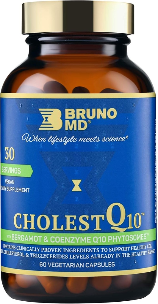 CholestQ10 Supplement, Understøtter HDL Cholesterol & triglyceride Niveauer allerede inden for normalområdet, med Curcumin, Klinisk Proven Ingredienser, Natural Cynara Cardunculus, 60 kapsler