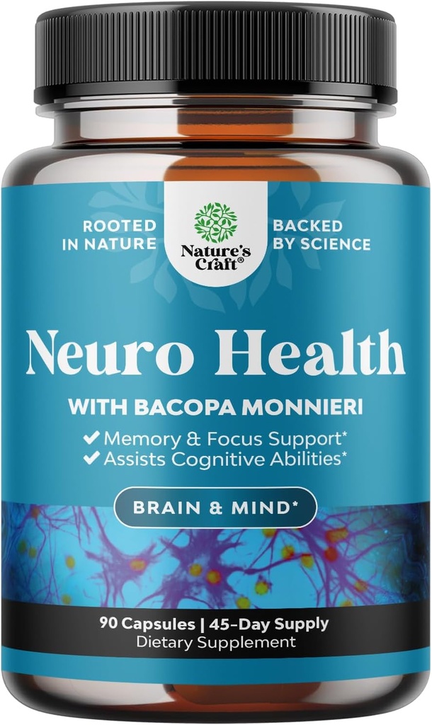 Nootrop Brain Supplement for Memory and Focus Support - Vitaminer til Mental Support & Clarity med Bacopa Monnieri, VIT A, B6, Riboflavin, Niacin, Thiamin & Folate - Cognitive Complex - 90 Ct