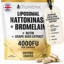 Liposomal Nattokinase 4000 FU + Bromelain 200mg, with Rutin + Grape Seed Extract, Enteric Coated Capsules, Circulation & Cardiovascular Support Supplement, Non GMO, Made in UK, 120 Capsules