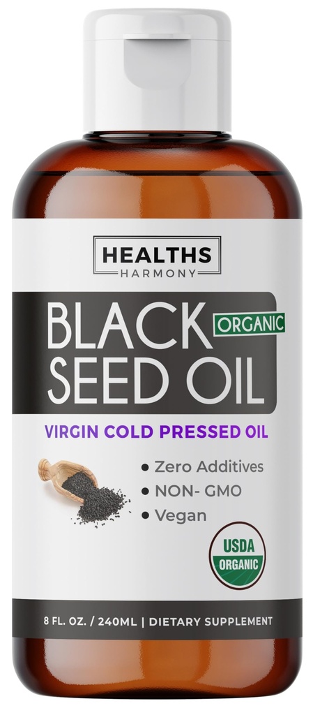 USDA Organic Black Cumin Seed Oil Liquid (8 fl oz) Premium Cold- Pressed Nigella Sativa Producing Pure - Antioxidant Supplement - Vegan, Gluten- Free, & Non- GMO (Ingen piller eller kapsler)
