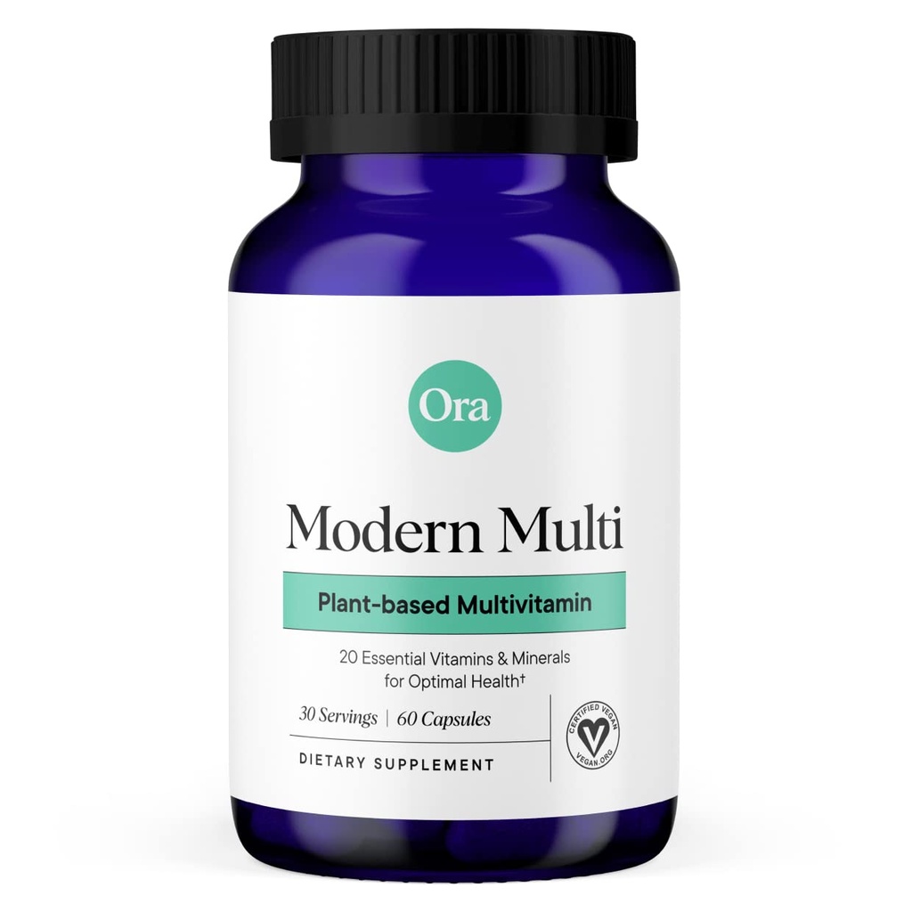 Ora Organic Plant Based Multivitamin for Women and Men, Bluelight Protection - Brain, Eye, Energy, Immune, Skin, Hair, Heart, and Bone Health Support, 60 Vegan Capsules