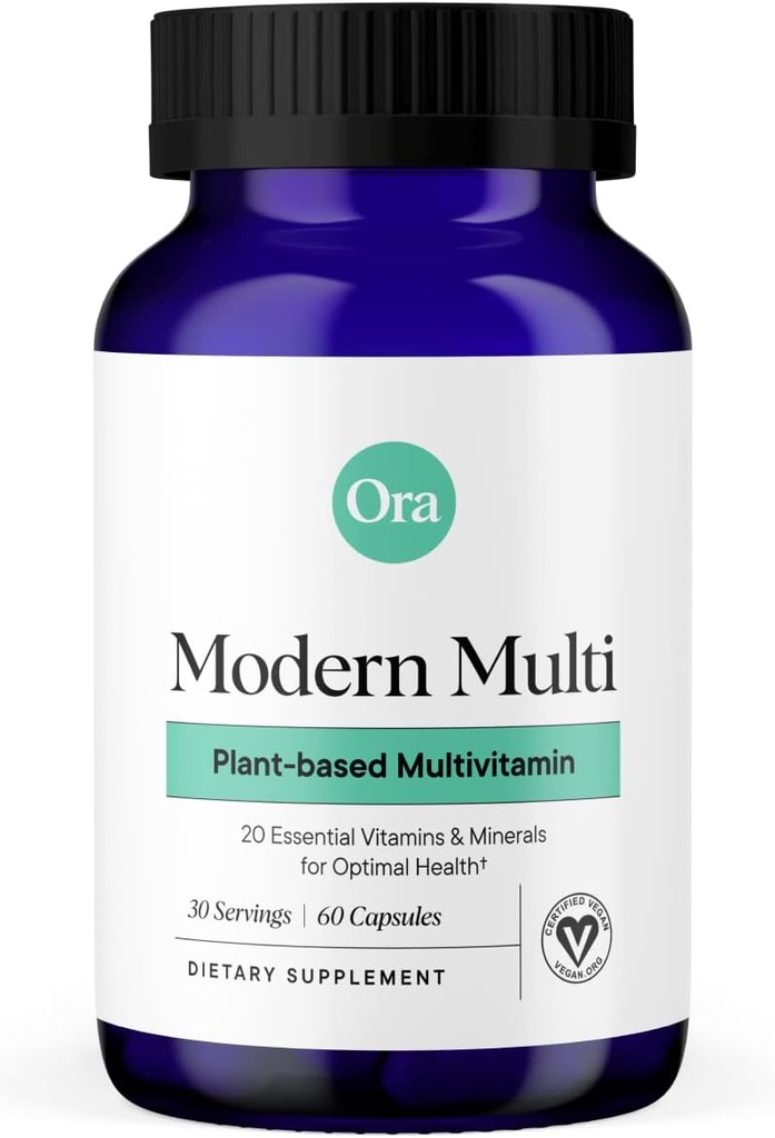 Ora Organic Plant Based Multivitamin til kvinder og mænd, Bluelight Protection - Brain, Eye, Energy, Immun, hud, hår, hjerte, og ben sundhed støtte, 60 Veganske kapsler