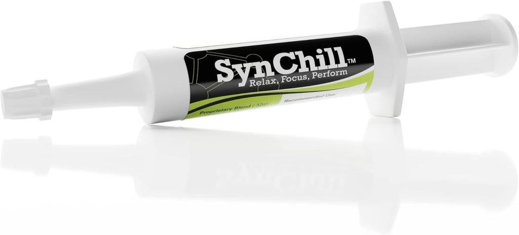 SynChill Oral Horse Calming Gel, 100% Natural & Nutritional Supplement, Lab Proven Resultater, Designet til Focus & Performance, Godkendt af Olympic Professionals & Veterinarians, Made in USA - 1 pakke