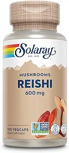 SOLARAY Reishi Mushroom 600mg - Reishi Mushroom kapsler til immunforsvar - Vegan, Lab Verified - 60- Day Money- Back Garanti - 100 Servere, 100 VegCaps