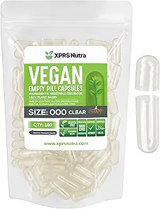 XPRS Nutra Vegan Størrelse 000 Tomme kapsler - 100 Grev Tomme Veganske kapsler - Vegetarisk Pill - DIY Vegetabilsk Kapsel Fyldning - Veggie Caps piller