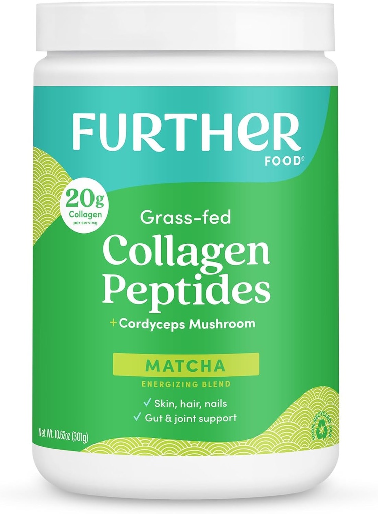 Yderligere fødevarer Matcha Collagen Peptider Powder - Organic Matcha & Cordyceps for All Day Energy, Mental Clarity & Immunity & Premium for Gut Health, Joints, Hud, Hår & Nails 10.62 oz
