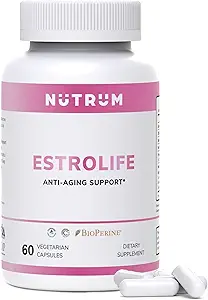 Estrolife Anti-Aging Support for Women by Nutrum, Vegan Supplement for Long Lasting Female Hormonal Balance, Ovarian Function, Skin Hydration, Elasticity and Firmness, Menopause Relief, 60 Capsules