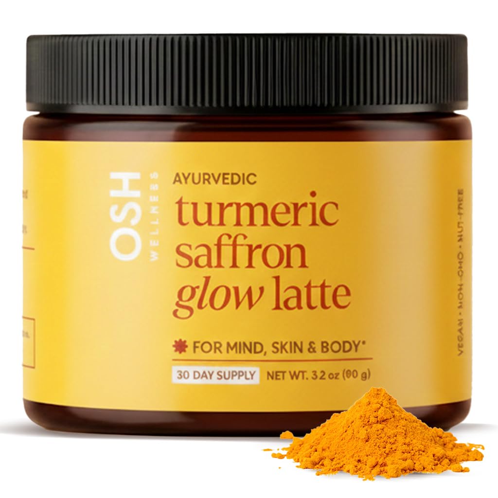 Turmeric Saffron Glow Latte | Calm Nights & Radiance Support* | Golden Milk with Kashmiri Saffron, Ginger, Turmeric & Acerola Vitamin C | Caffeine-Free Daily Ritual | Ayurvedic Drink Mix