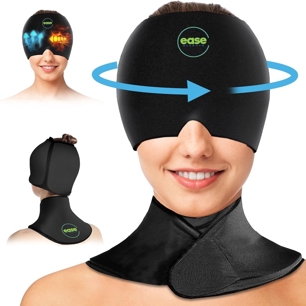 Migræne Relief Cap & Neck Ice Pack Wrap sæt - Lindrende hovedpine Relief Cap og Skulder Cold Pack - Hot and Cold Compress Produkter til hoved og cervical - Stress, tømmermænd & Puffy Eyes