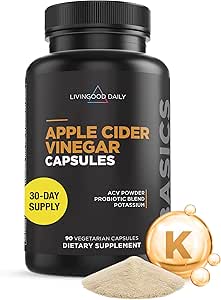 Livingood Daily Apple Cider Vincipe kapsler med moderen (1500mg) - ACV Piller med Probiotika & Kalium til kvinder & mænd - Understøtter Gut sundhed, fordøjelse, Appetit & Vægt - Vegan, 90 kapsler