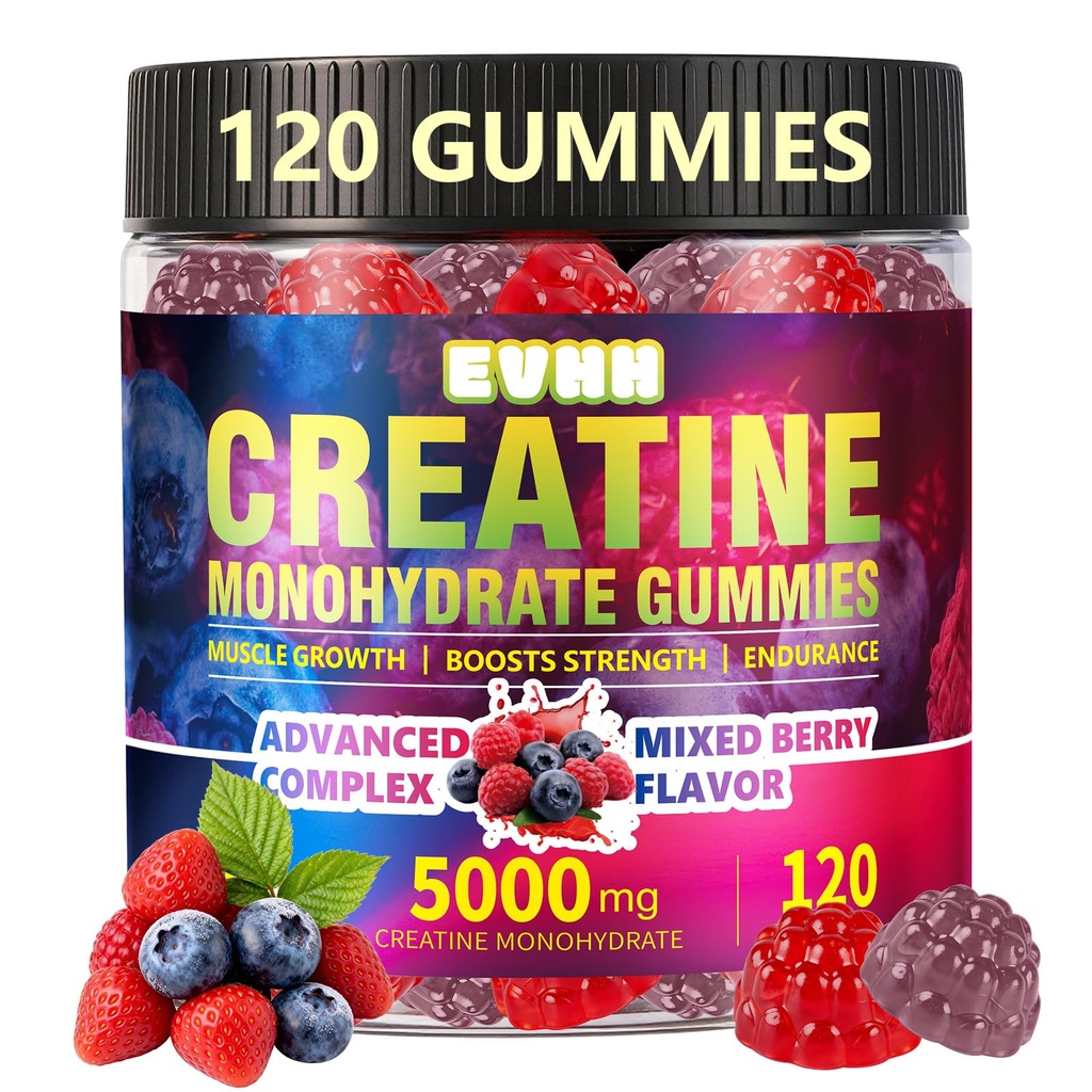 Creatine Monohydrate Gummies 5000mg - Sugar Free Pre-Workout Chewables for Men & Women, Mixed Berry Flavor, 120 Count