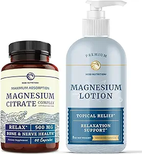 Magnesium Lotion og Magnesium Citrate Supplement; Full Body Magnesium Support for Body and Mind med 8 Fl Oz Topical Magnesium Plus 1 Måned Supply Magnesium Complex Pills