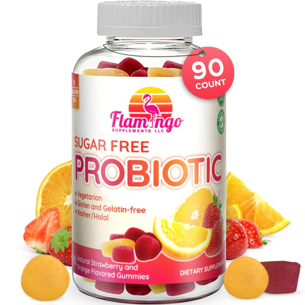 Probiotiske gummier Sukker Free- 3 Millioner CFU Reducere Gas, Bloating - Probiotika til kvinder, Børn og Herre Probiotika - Bacillus Coagulans- Natural, Vegan, Vegetar, Kosher, Halal -90 Gummy Probiotika