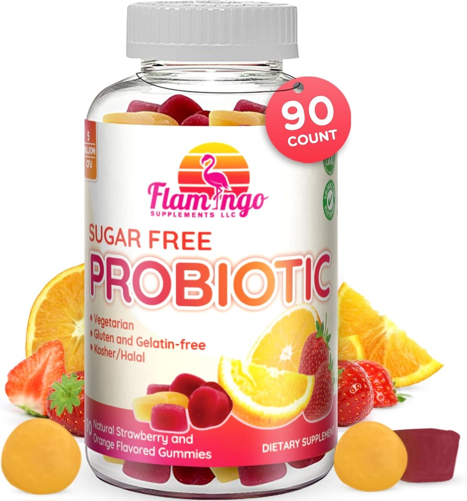 Probiotiske gummier Sukker Free- 3 Millioner CFU Reducere Gas, Bloating - Probiotika til kvinder, Børn og Herre Probiotika - Bacillus Coagulans- Natural, Vegan, Vegetar, Kosher, Halal -90 Gummy Probiotika