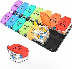 Extra Large Weekly Pill Organizer - 7 Day AM/PM Pill Box, Twice a Day XL Pill Container for Vitamins and Supplements, Airtight & Detachable Design, Ideal for Daily Medication Management
