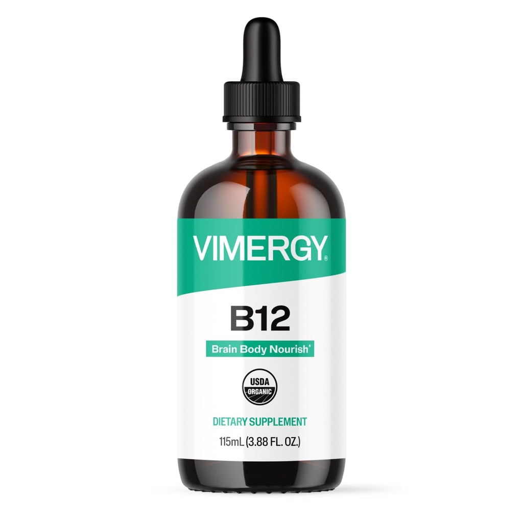 Virergy Organic Liquid Vitamin B12 Supplement 2500 mcg, Methylcobalamin & Adenosylcobalamin Fast- Absorbing Energy Support USDA Organic, Vegan, Non- GMO B12 Vitamin til kvinder & mænd 115 Servering (115 ml)