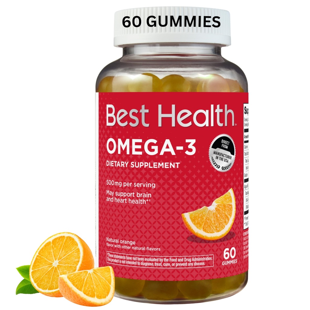 Omega-3 Gummies with 500mg of Omega-3 per Serving, Made from Algae, Natural Orange Flavor & Other Natural Flavors (60ct)